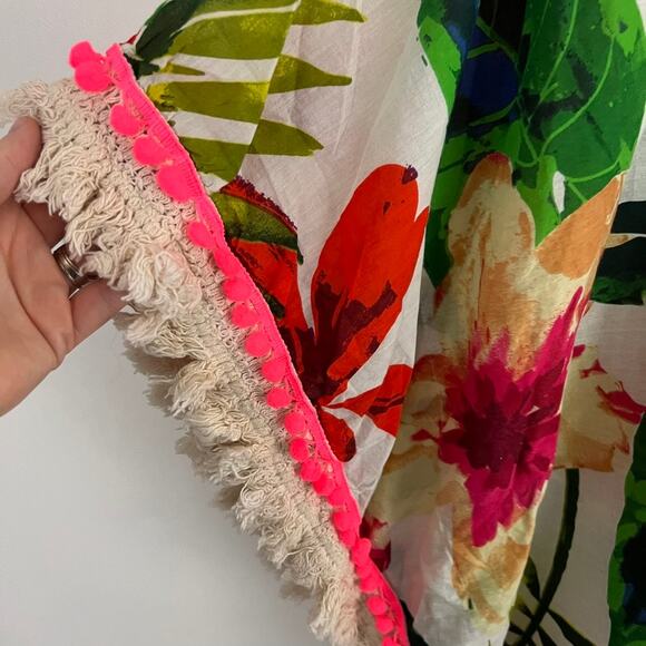 Just Bee Style Fringe Floral Cover Up Dress One Size Resortwear - Picture 6 of 9